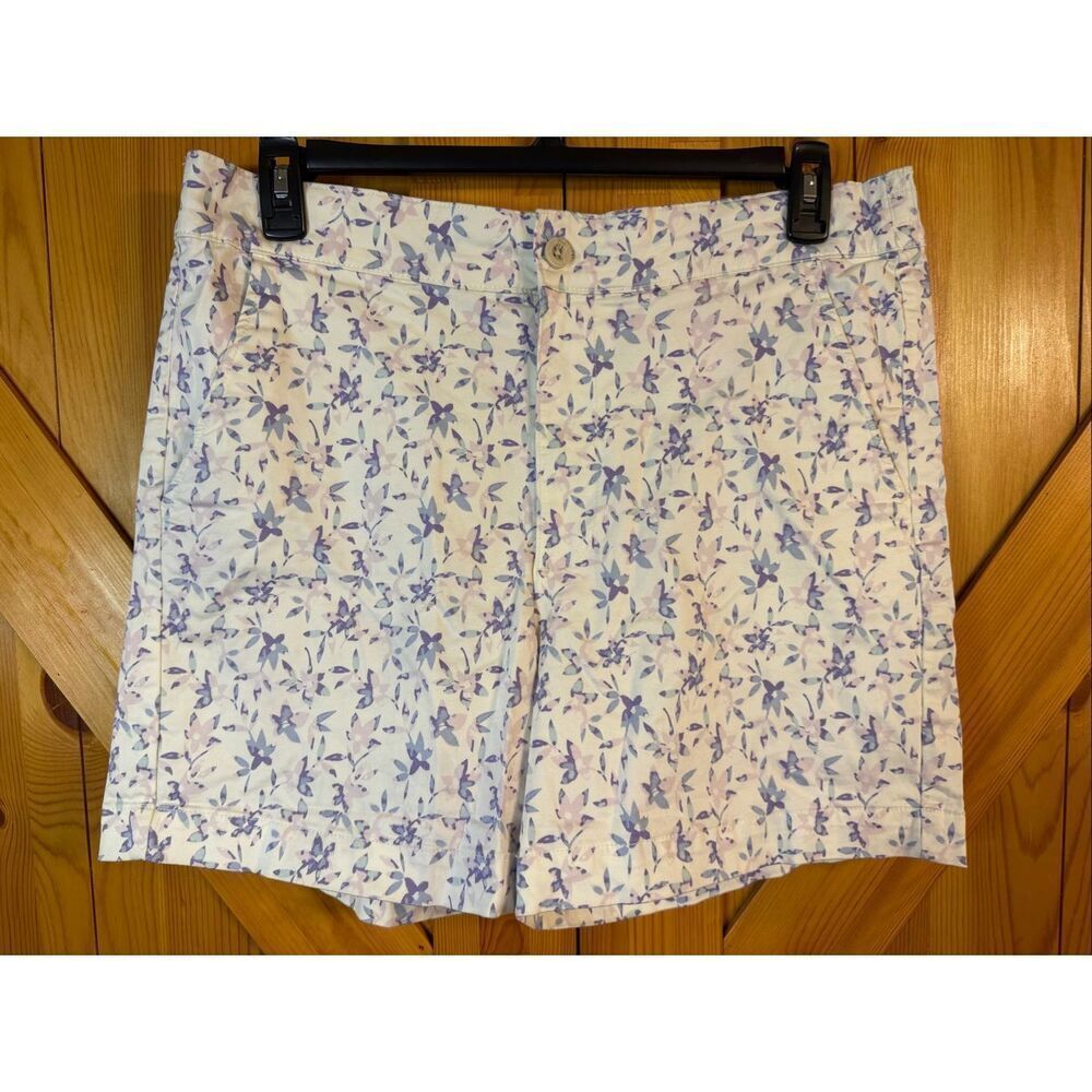 Jachs Girlfriend Women Sz XL Shorts White Floral Chino Printed Midrise (6947)